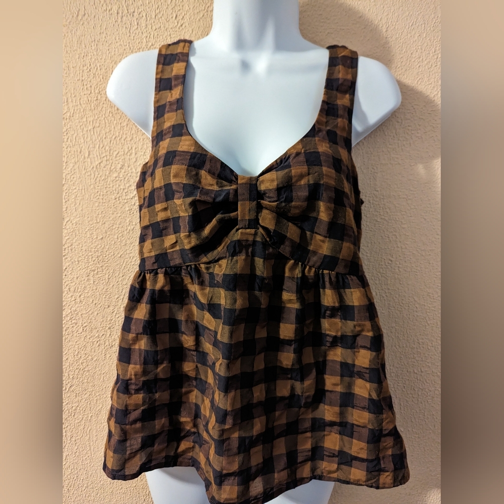 Maeve Anthropologie Women’s Checkered Tank Top WOMEN'S Size 6 BLACK Brown NWT